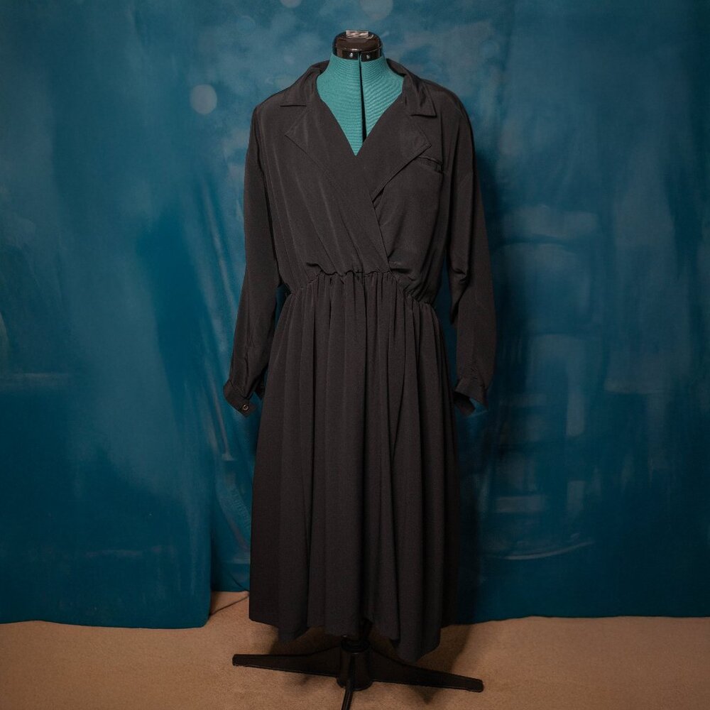 Vintage MS Chaus 80s 90s Black Midi Dress Size 10 Made in Korea